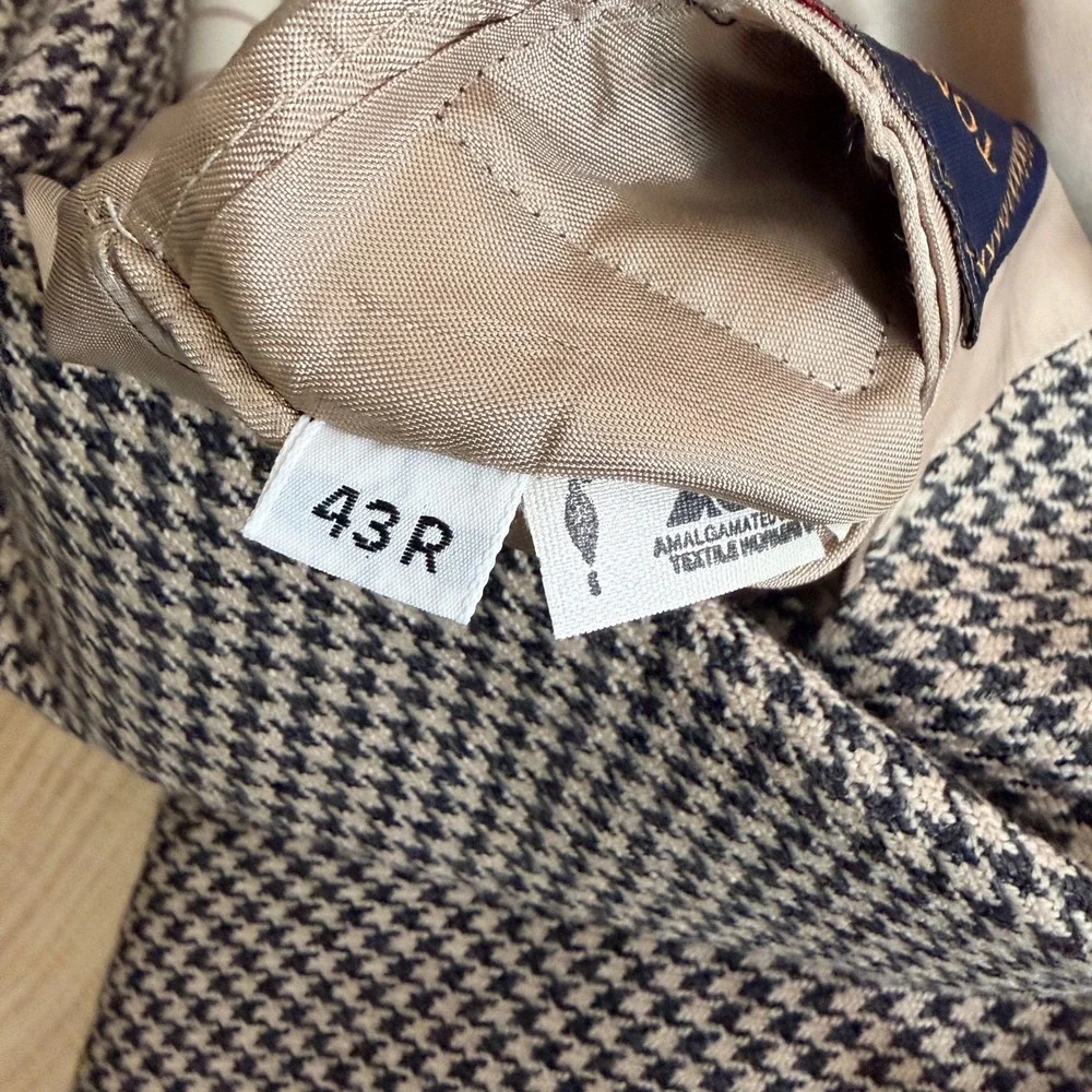 Vintage USA Tommy Hilfiger Houndstooth Sport Coat Blazer Wool Mens 43R Tan